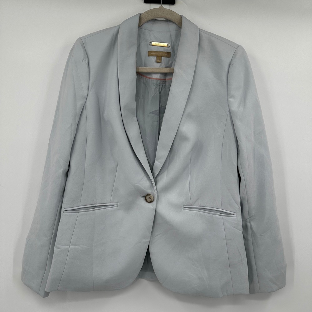 Talbots Gray Blue Shawl Collar One Button Blazer Jacket Woven Italian Size‎ 8